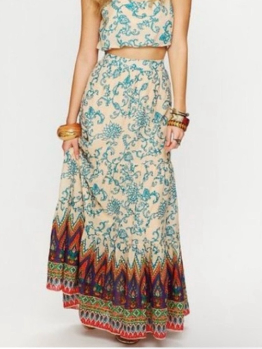 Free People Boho Sunrise Voile Tiered Maxi Skirt Small